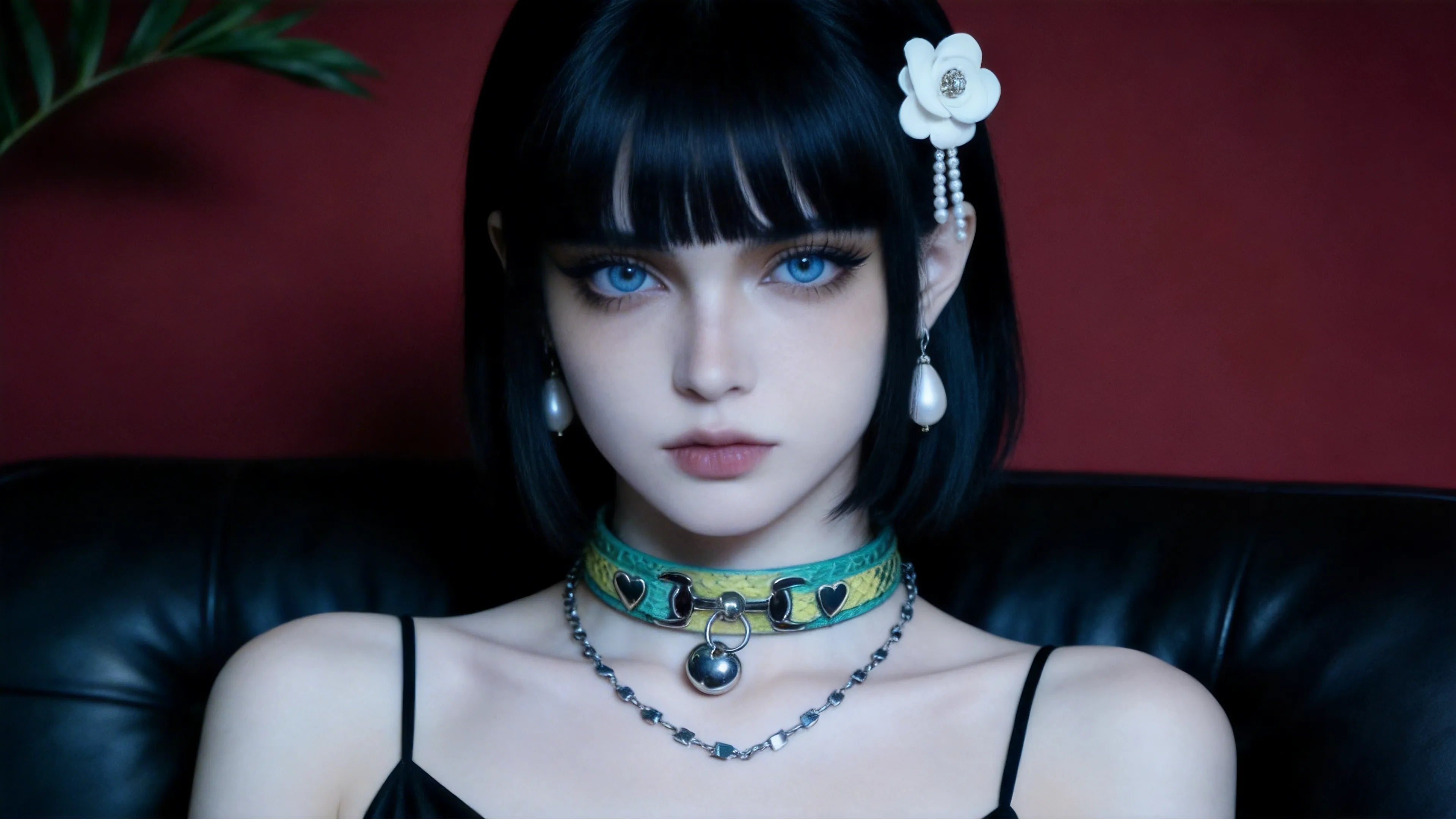 Lime Vice heart chain leather collar feature image with model wearing the green collar
