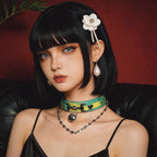 Lime Vice heart chain leather collar studio display featuring embossed finish and chain detail