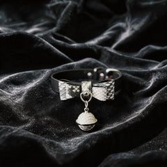 Serpentine Grace Bow Bell Leather Collar